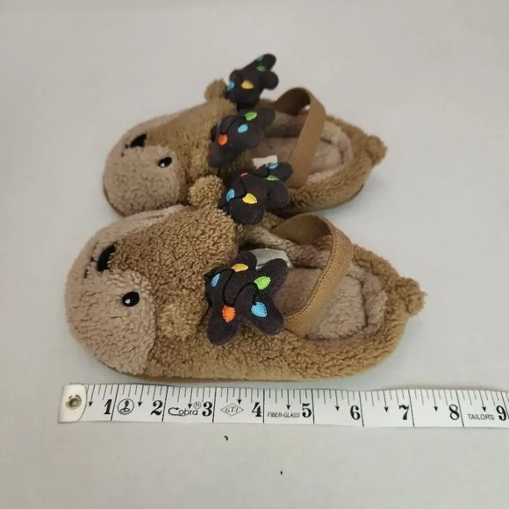 Kids‎ Slippers Kids Size M 7/8 Brown Animal Face Plush Texture Cozy Warm Toddler